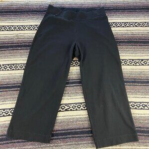 Lands End Cropped Capri Wide Leg Stretch Cotton Blend Black Workout Gym Pants M